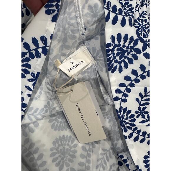 Commense Women's Medium Blue White Strapless Floral Collarless Mini Woven Dress - Picture 7 of 8